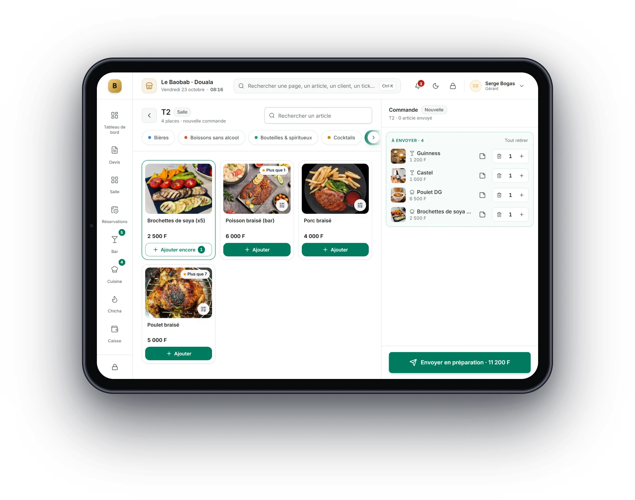 Prise de commande sur tablette avec les photos des plats