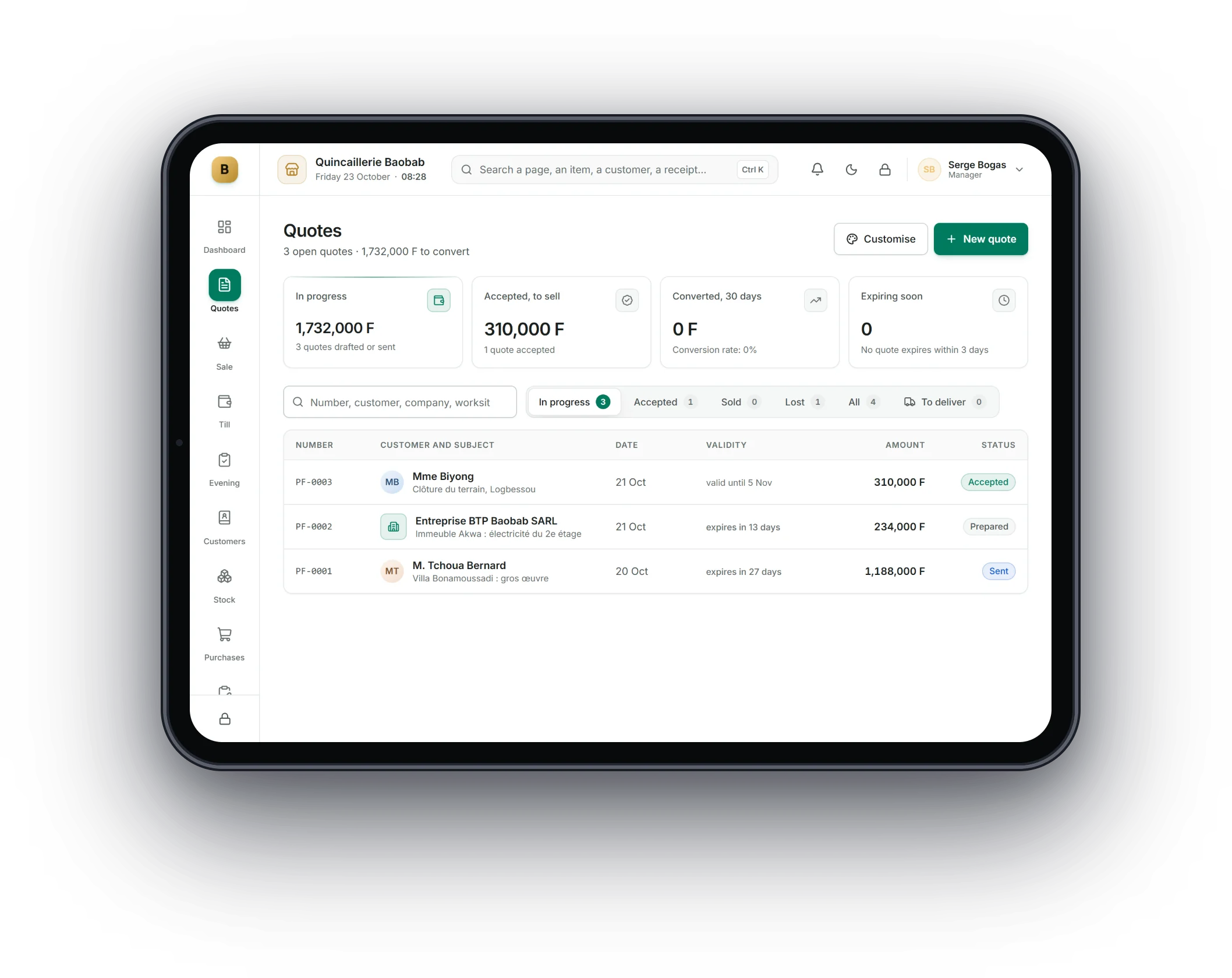 Bogas POS on a tablet: Hardware and building supplies