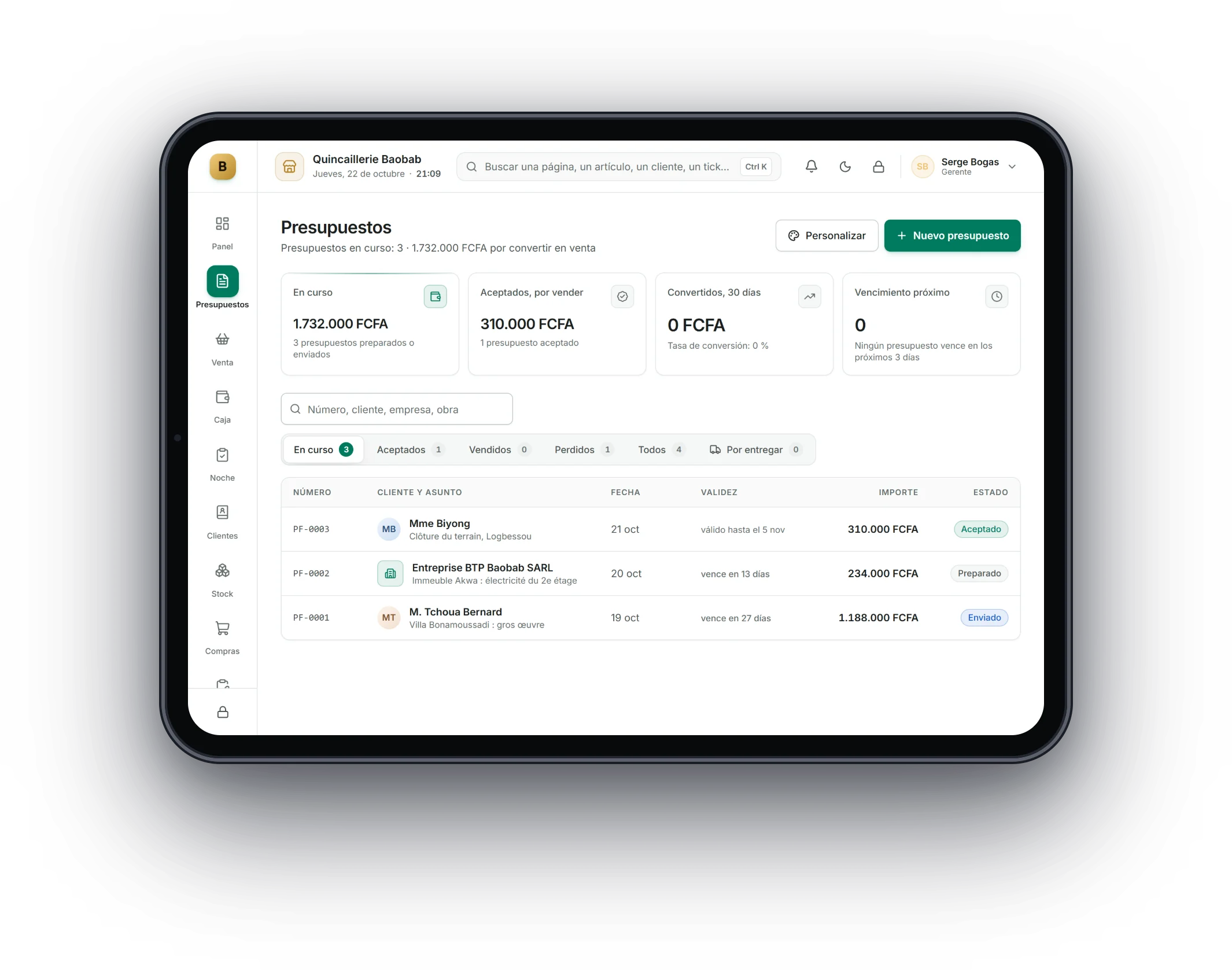Bogas POS en una tableta: Ferreterías y materiales