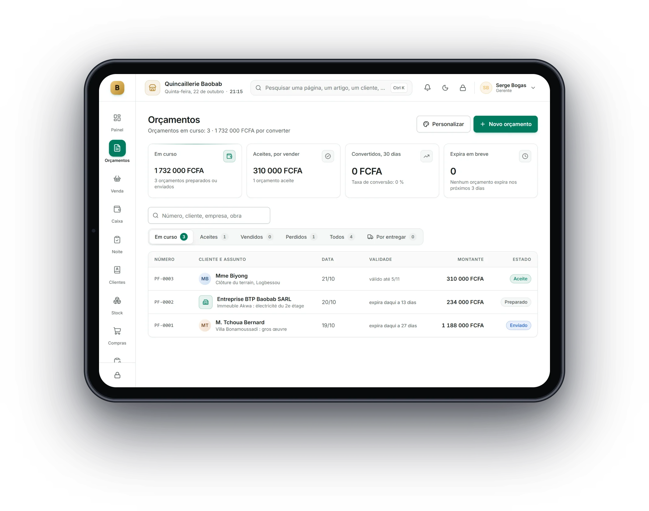 Bogas POS num tablet: Ferragens e materiais