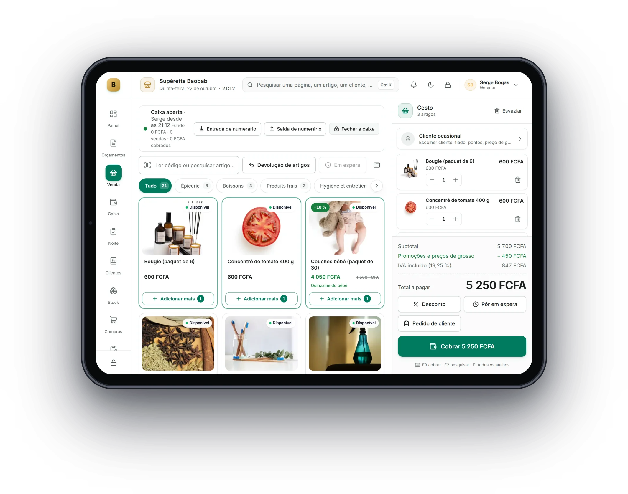 Bogas POS num tablet: Minimercados e lojas