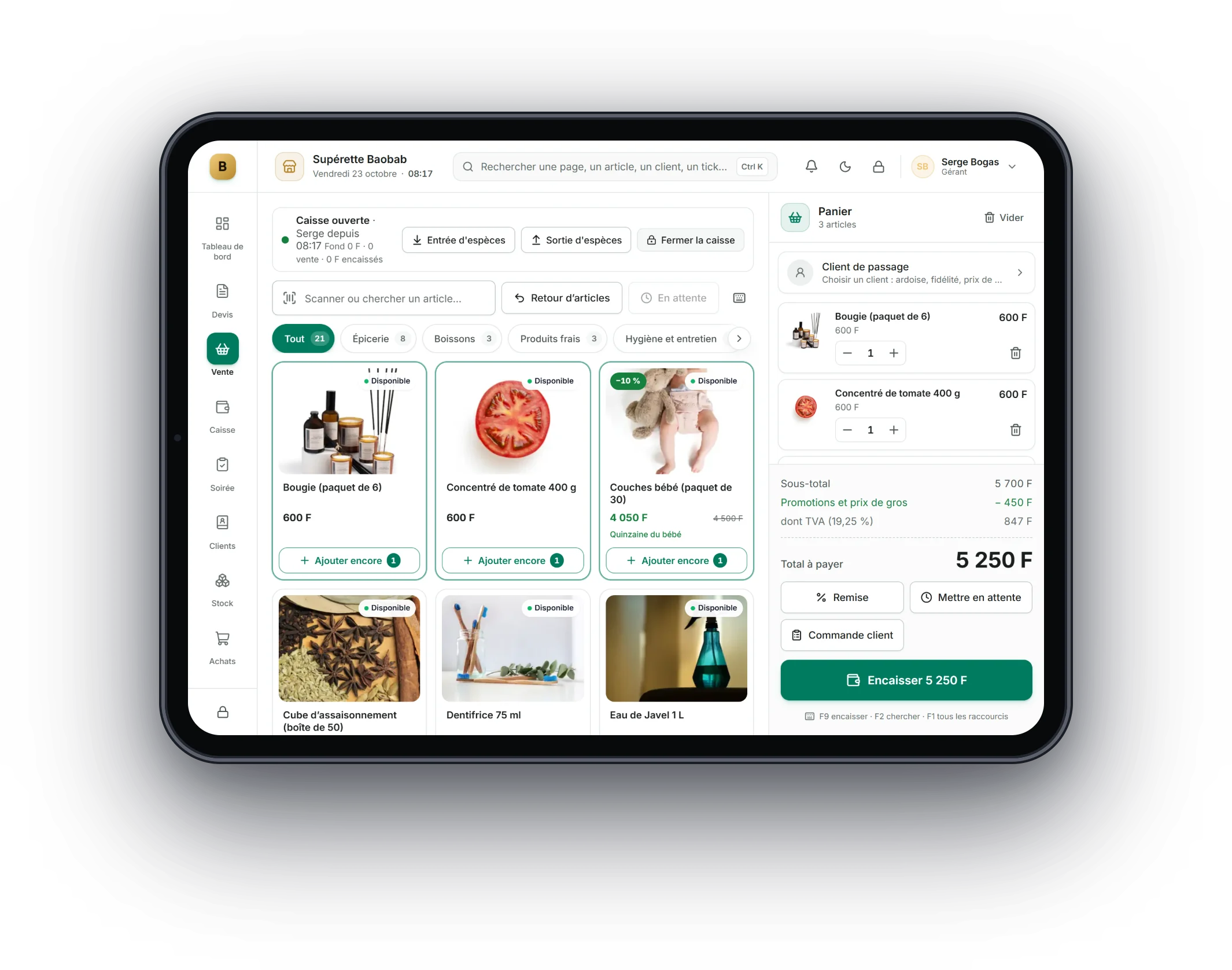 Bogas POS sur tablette : Supérettes et boutiques