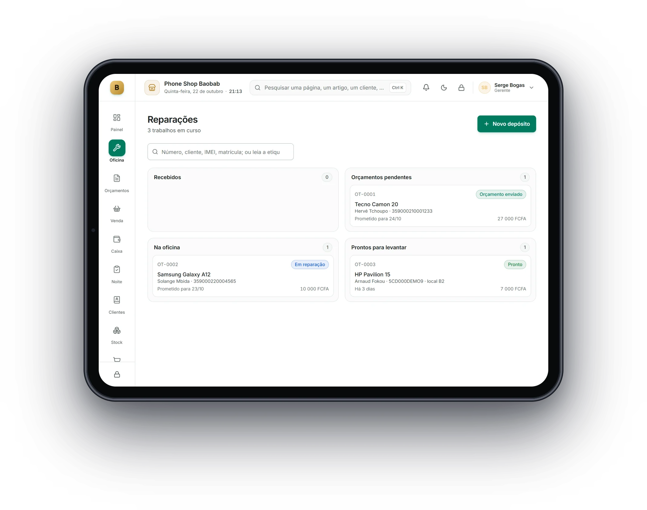 Bogas POS num tablet: Telemóveis e eletrónica