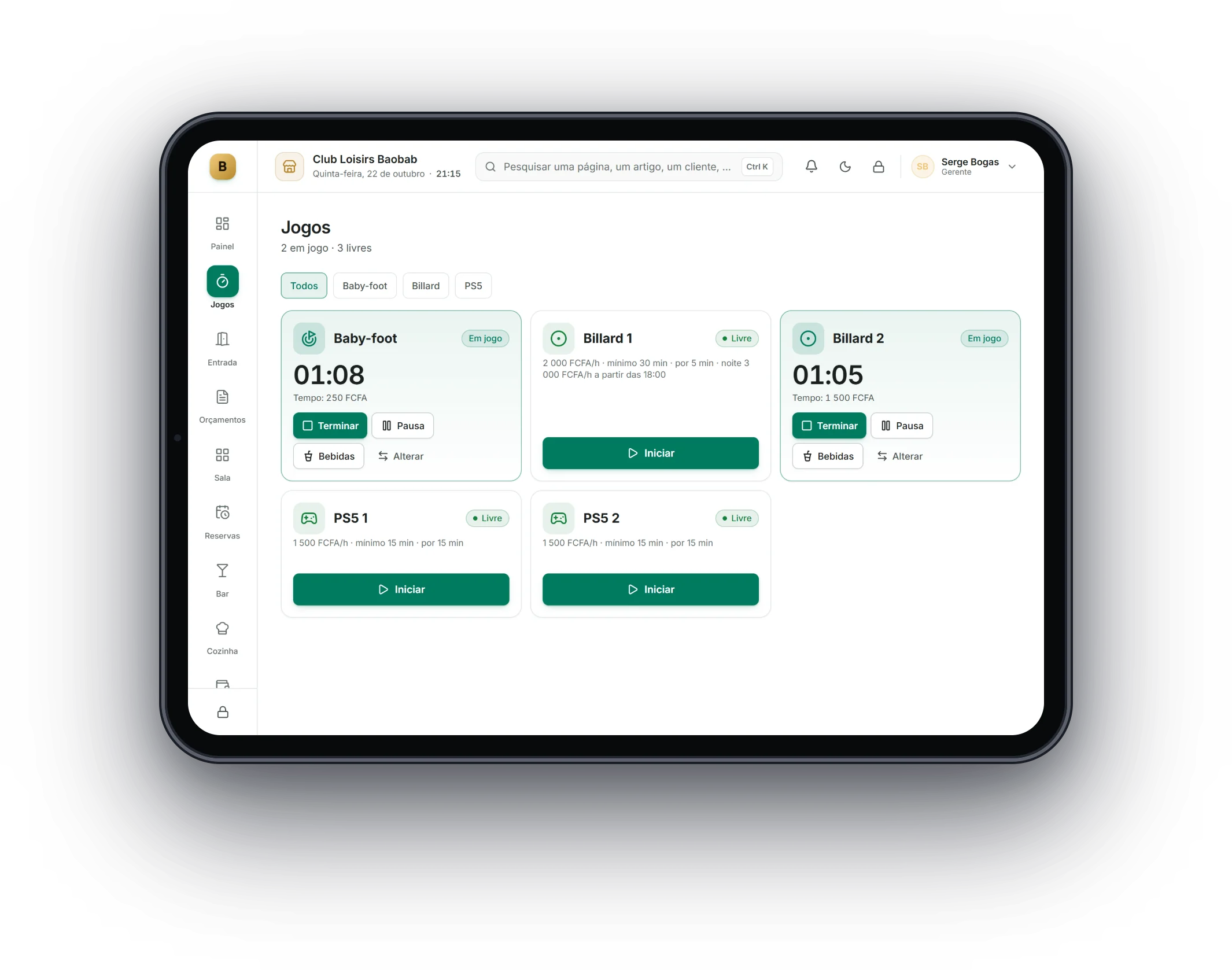 Bogas POS num tablet: Discotecas e lazer
