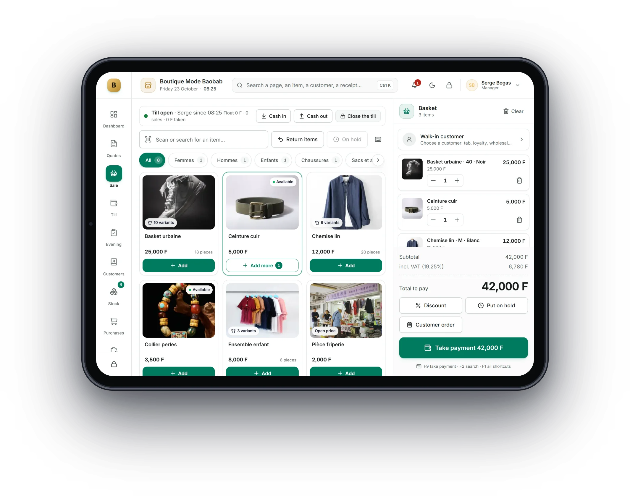 Bogas POS on a tablet: Fashion and clothing